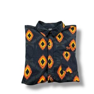 PRPS Vibe Short Sleeve Button Front Shirt Black/Orange Geometrical Mens 2XL GUC